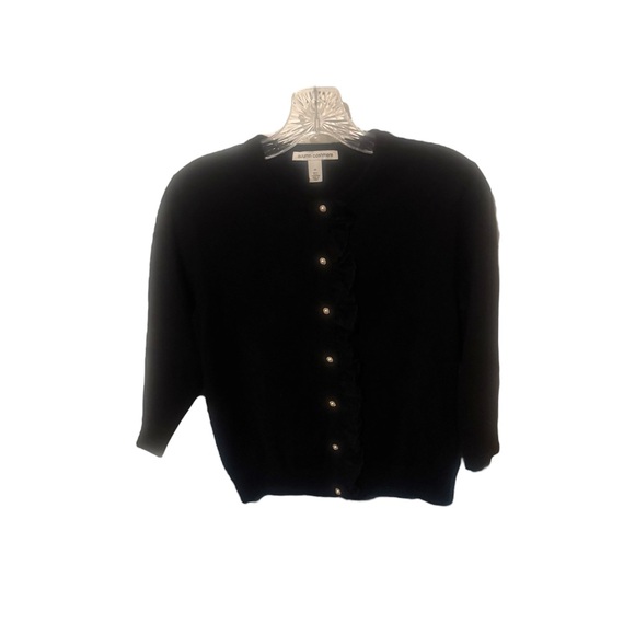 Autumn Cashmere Black Button-Up Cardigan with ruffled detail - Picture 1 of 4